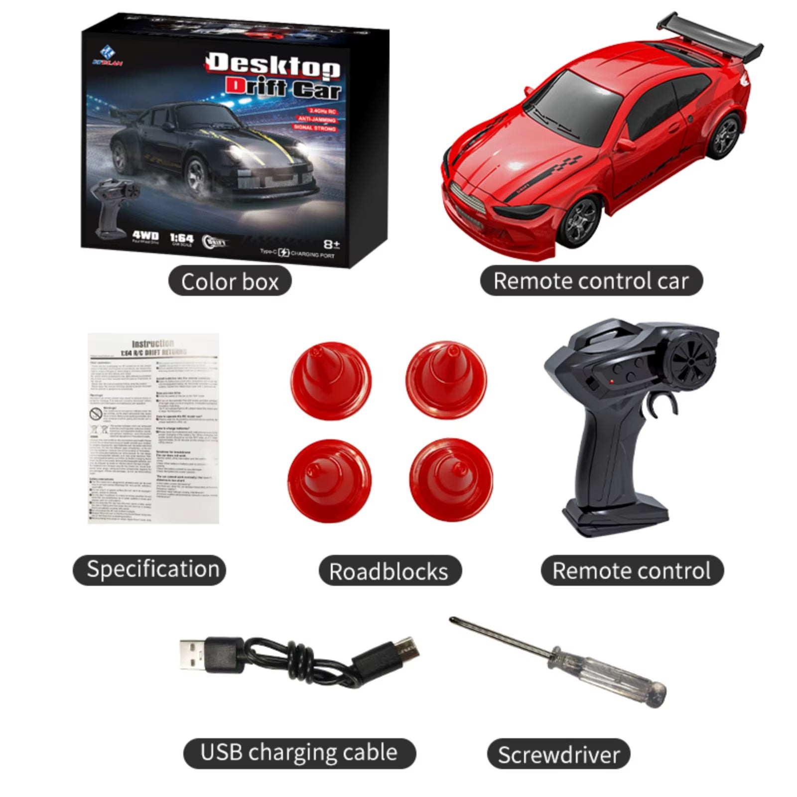 KF20 1:64 RC Drift Car 2.4G High-Speed Racing Car Four-Wheel Mini Desktop Remote Control Car Electric Toy Electric Toy Kids