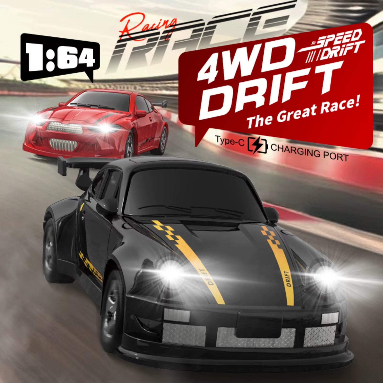 KF20 1:64 RC Drift Car 2.4G High-Speed Racing Car Four-Wheel Mini Desktop Remote Control Car Electric Toy Electric Toy Kids